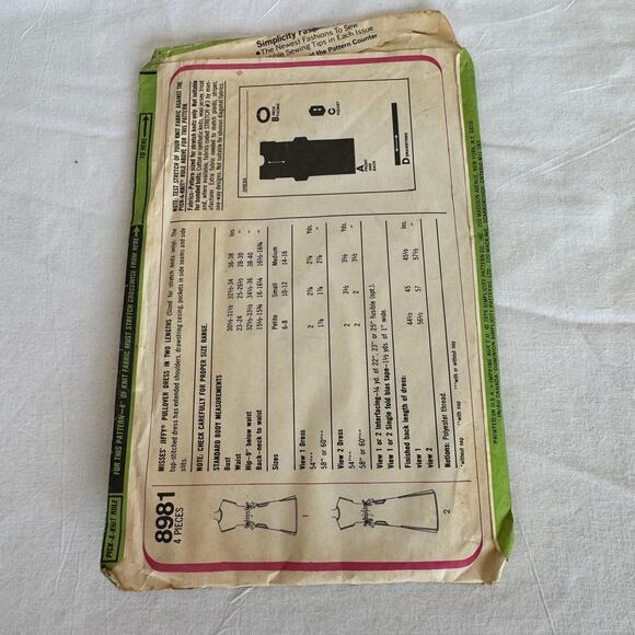 Simplicity 8981 Jiffy Dress Sewing Pattern Sz Small 10-12 Miss 1979 - Picture 2 of 5